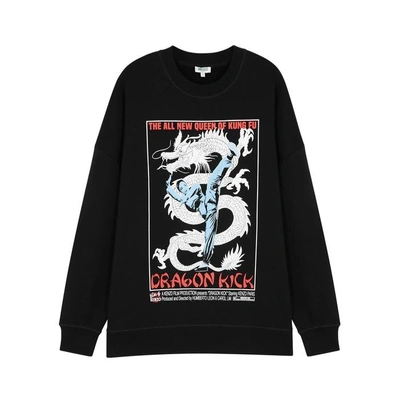 Shop Kenzo Dragon Kick Black Cotton Sweatshirt