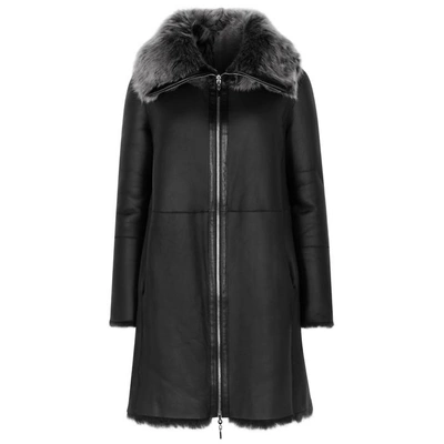 Emporio Armani Black Reversible Fur-lined Leather Coat In Grey | ModeSens