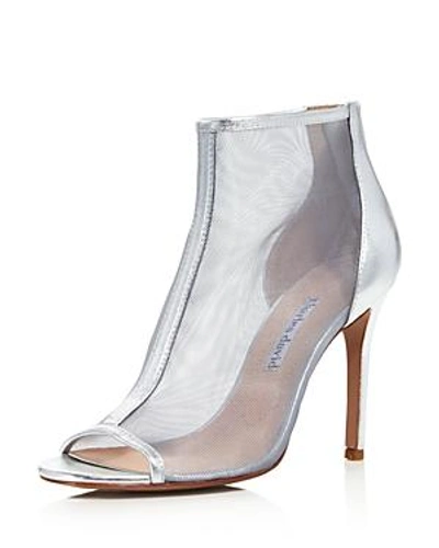 Shop Charles David Women's Court Mesh & Leather Open Toe High-heel Booties In Silver