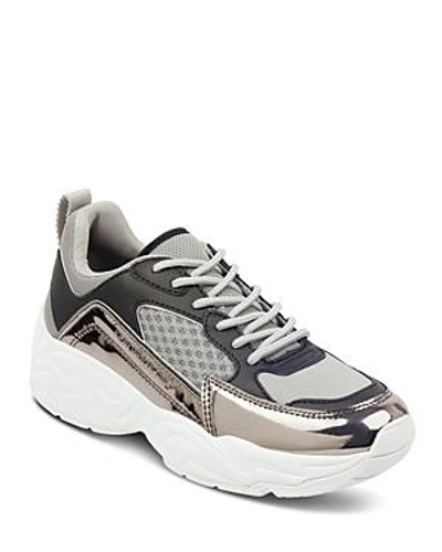 Shop Kendall + Kylie Kendall And Kylie Women's Focus Metallic Leather & Fabric Dad Sneakers In Gray