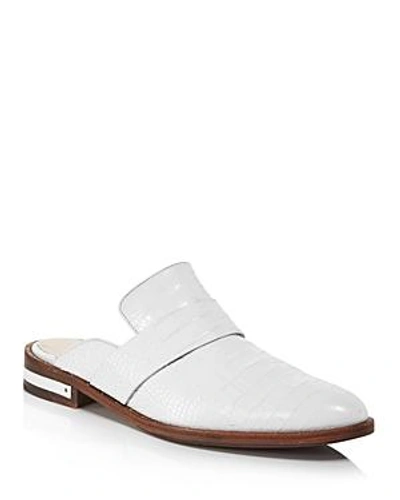 Shop Freda Salvador Women's Keen Almond Toe Croc-embossed Leather Mules In White