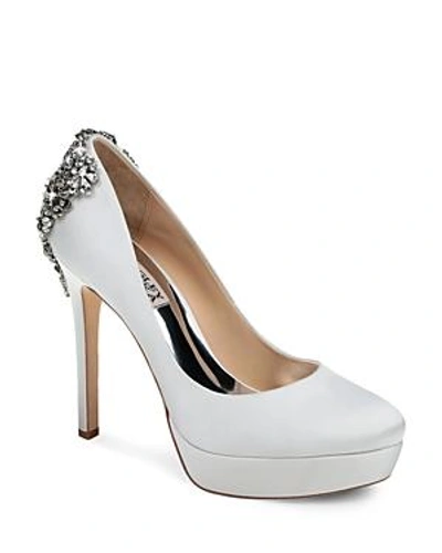 Shop Badgley Mischka Women's Viola Almond Toe Embellished Satin Platform High-heel Pumps In White
