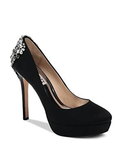 Shop Badgley Mischka Women's Viola Almond Toe Embellished Satin Platform High-heel Pumps In Black