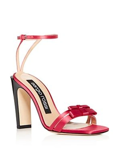 Shop Sergio Rossi Women's Satin Bow Ankle Strap High-heel Sandals In Rose Gold