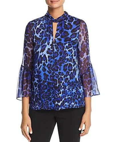 Shop Elie Tahari Laraib Leopard-print Silk Blouse In Maritime Blue