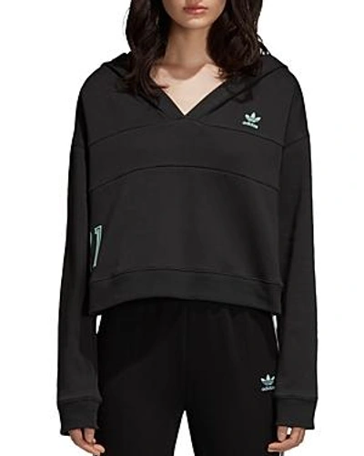 Shop Adidas Originals Cropped Hooded Sweatshirt In Black