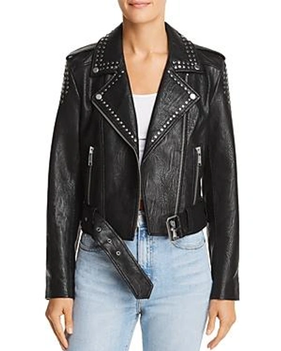 Shop Pistola Tracy Studded Cropped Faux Leather Moto Jacket In Basquiat Black