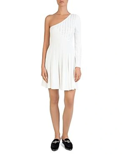 Shop The Kooples One-shoulder Studded Knit Dress In Off White