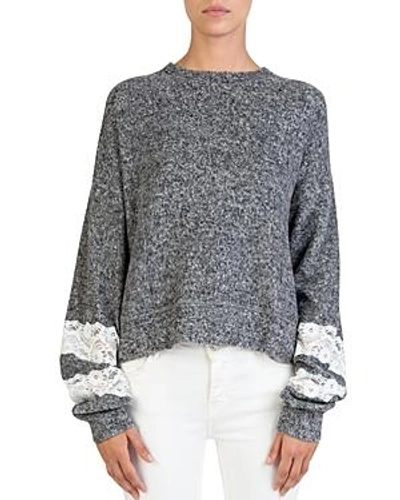 Shop The Kooples Fleece Lace-trim Sweatshirt In Grey/ Melange