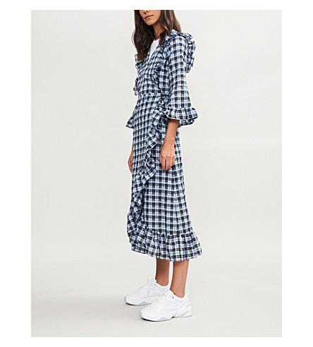 checked wrap dress
