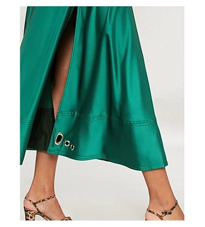 Shop Self-portrait Eyelet-embellished Satin Midi Skirt In Dark Green