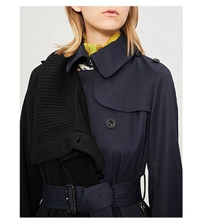 Shop Sacai Asymmetric Wool And Cotton Coat In Black/navy