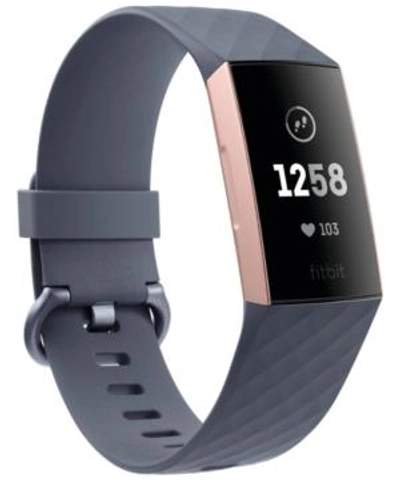 Shop Fitbit Charge 3 Unisex Blue-gray Elastomer Band Touchscreen Smart Watch 22.7mm In Rose Gold/blue/grey