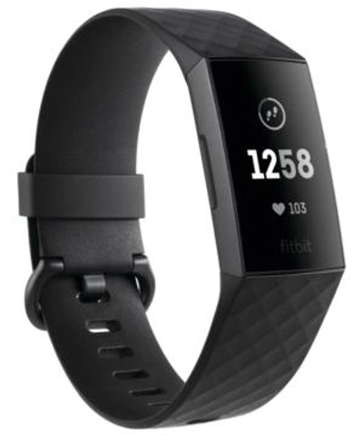 Shop Fitbit Charge 3 Unisex Black Elastomer Band Touchscreen Smart Watch 22.7mm In Graphite/black