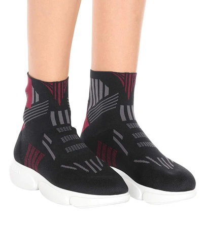 Shop Prada Knitted High-top Sneakers In Black