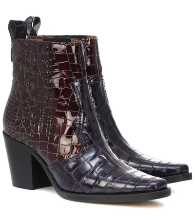 Ganni 70mm Callie Croc Embossed Leather Boots In Ganache | ModeSens
