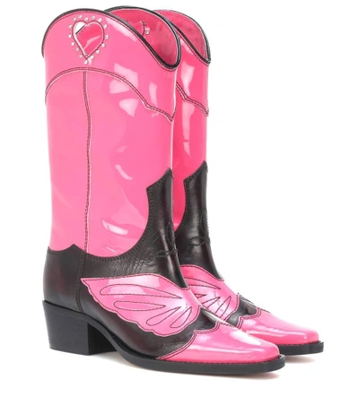 Shop Ganni Marlyn Leather Cowboy Boots In Pink