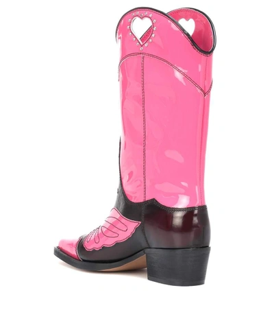 Shop Ganni Marlyn Leather Cowboy Boots In Pink