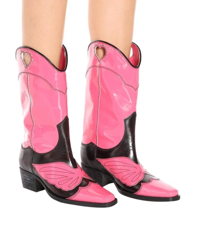 Shop Ganni Marlyn Leather Cowboy Boots In Pink