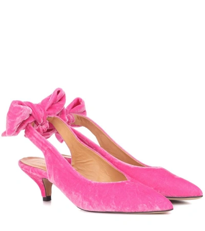 Shop Ganni Sabine Velvet Slingback Pumps In Pink