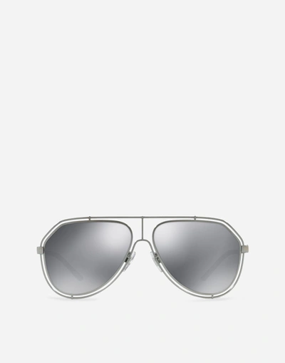 Shop Dolce & Gabbana Empty Cut Sunglasses In Gun Metal