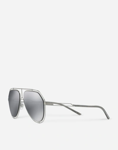 Shop Dolce & Gabbana Empty Cut Sunglasses In Gun Metal