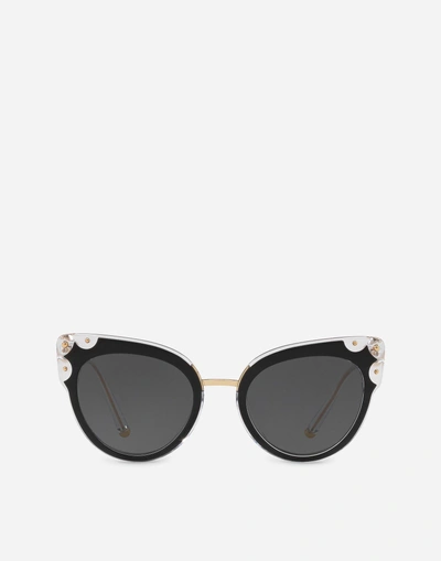 Shop Dolce & Gabbana Bell Sunglasses In Black And Transparent