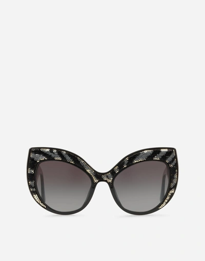 Shop Dolce & Gabbana Shiny Zebra Sunglasses In Black With Shiny Sequins