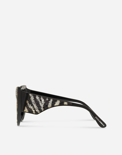 Shop Dolce & Gabbana Shiny Zebra Sunglasses In Black With Shiny Sequins
