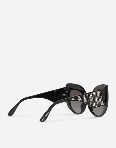 Shop Dolce & Gabbana Shiny Zebra Sunglasses In Black With Shiny Sequins