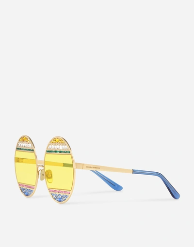 Shop Dolce & Gabbana I Love Maiolica Sunglasses In Shiny Gold & Multicolor