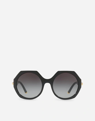 Shop Dolce & Gabbana Nylon Fiber Sunglasses With Metal Plaque In Black