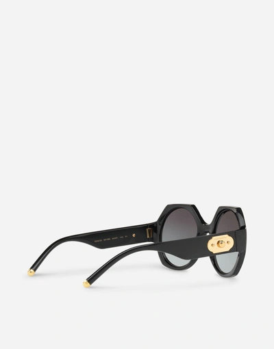 Shop Dolce & Gabbana Nylon Fiber Sunglasses With Metal Plaque In Black
