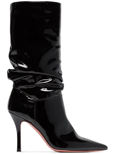 Shop Amina Muaddi Ida 95 Patent Leather Ankle Boots - Black