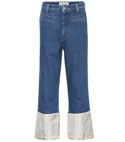 Shop Loewe Striped-cuff Jeans In Blue