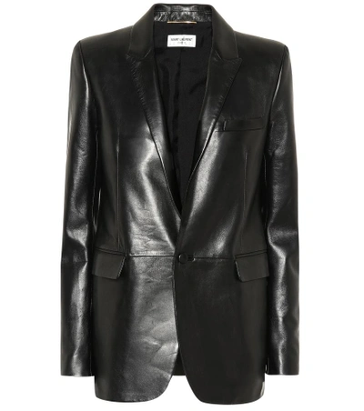 Shop Saint Laurent Leather Blazer In Black