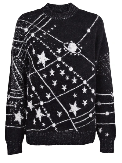 Shop Saint Laurent Oversized Sweater In Noir-naturel-argent
