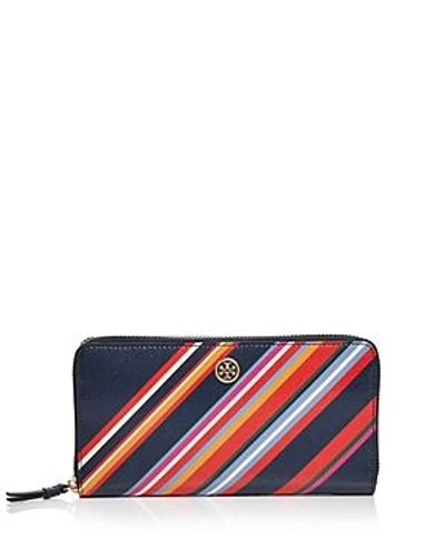 Shop Tory Burch Robinson Striped Zip Leather Continental Wallet In Vivid Stripe Multi/gold