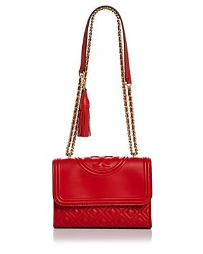 Shop Tory Burch Fleming Convertible Small Leather Shoulder Bag In Brilliant Red/gold