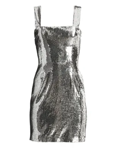 Shop Galvan Chrome Mini Sheath Dress In Silver