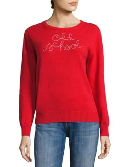 Shop Lingua Franca Old School Embroidered Cashmere Sweater In Red Light Blue Thread