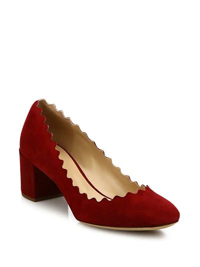 Shop Chloé Lauren Scalloped Suede Block Heel Pumps In Obscure Purple