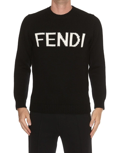 Shop Fendi Logo Crew Neck Pullover In Black