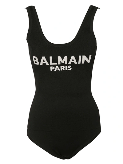 Shop Balmain Logo Bodysuit Top In Black