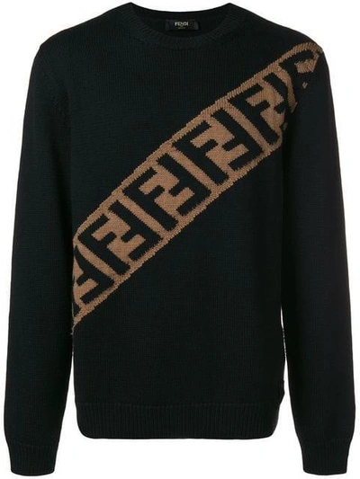 Shop Fendi Monogram Knit Jumper - Black