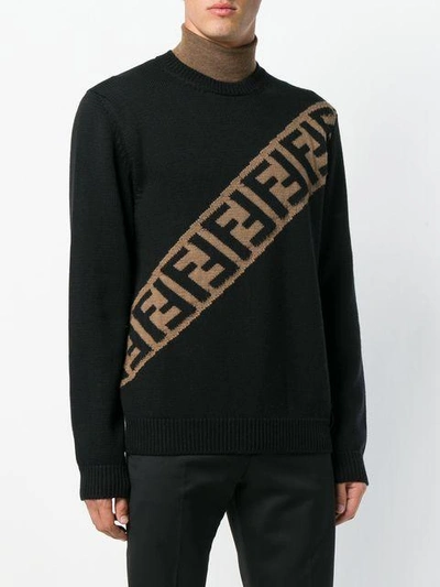 Shop Fendi Monogram Knit Jumper - Black