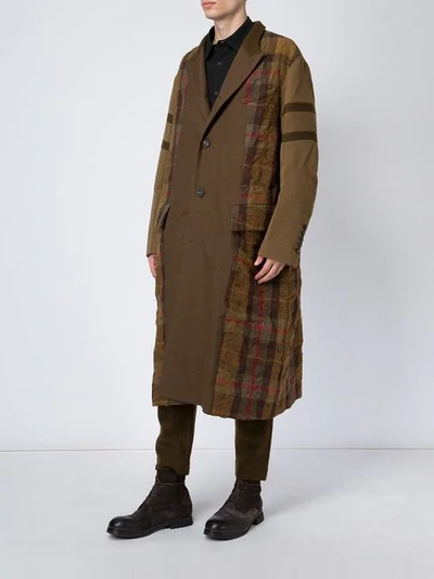 Shop Ziggy Chen Check Panel Coat - Brown