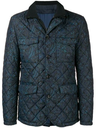 Shop Etro Printed Quilted Jacket - Blue