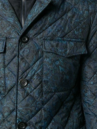 Shop Etro Printed Quilted Jacket - Blue