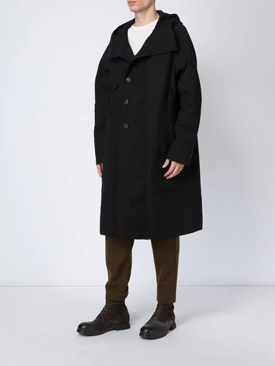 Shop Ziggy Chen Single-breasted Hooded Coat In Black